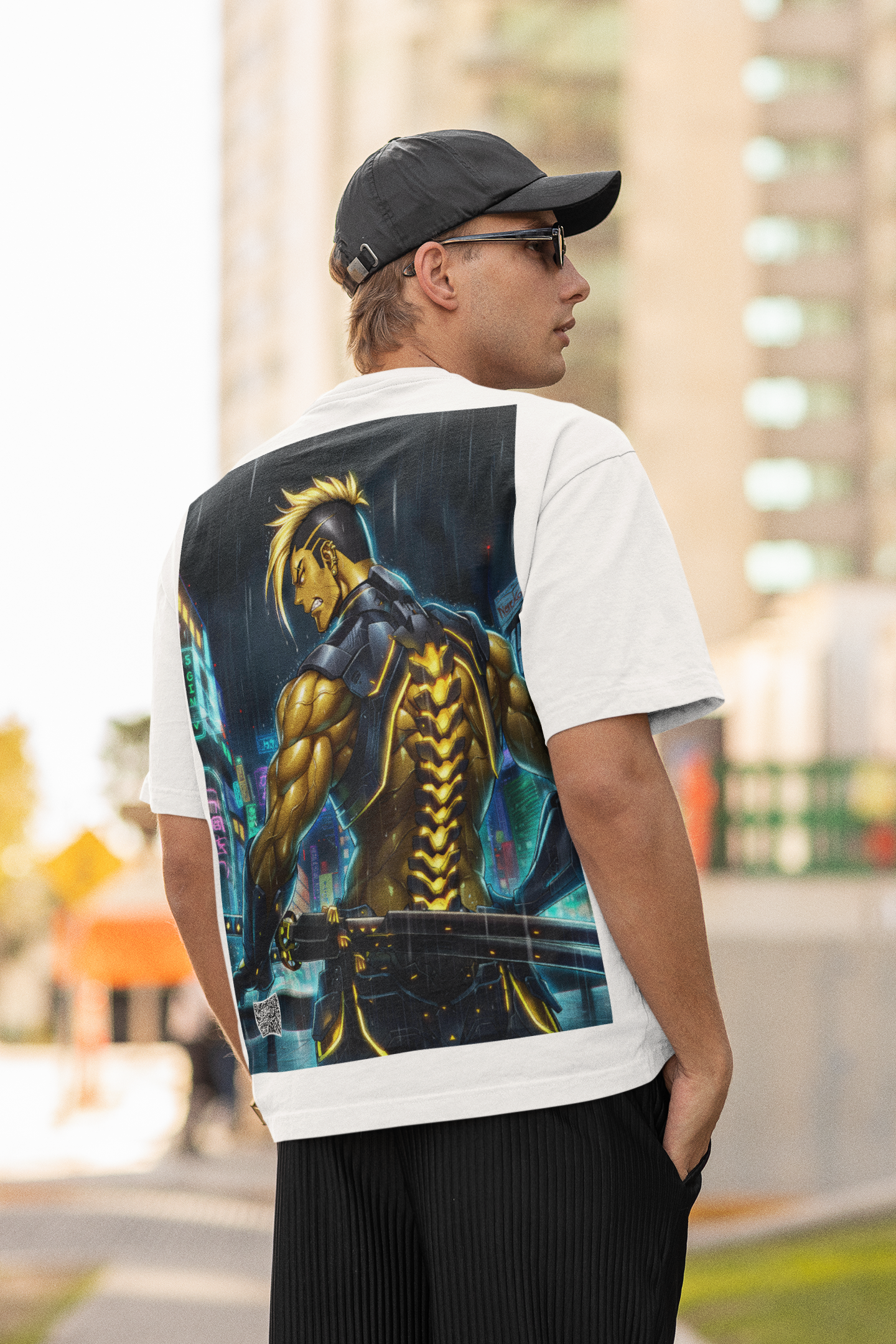 Neo-Tokyo Cyber Samurai T-Shirt - Void Fracture S1 Ep.1 - Anime Cyberpunk QR Tee