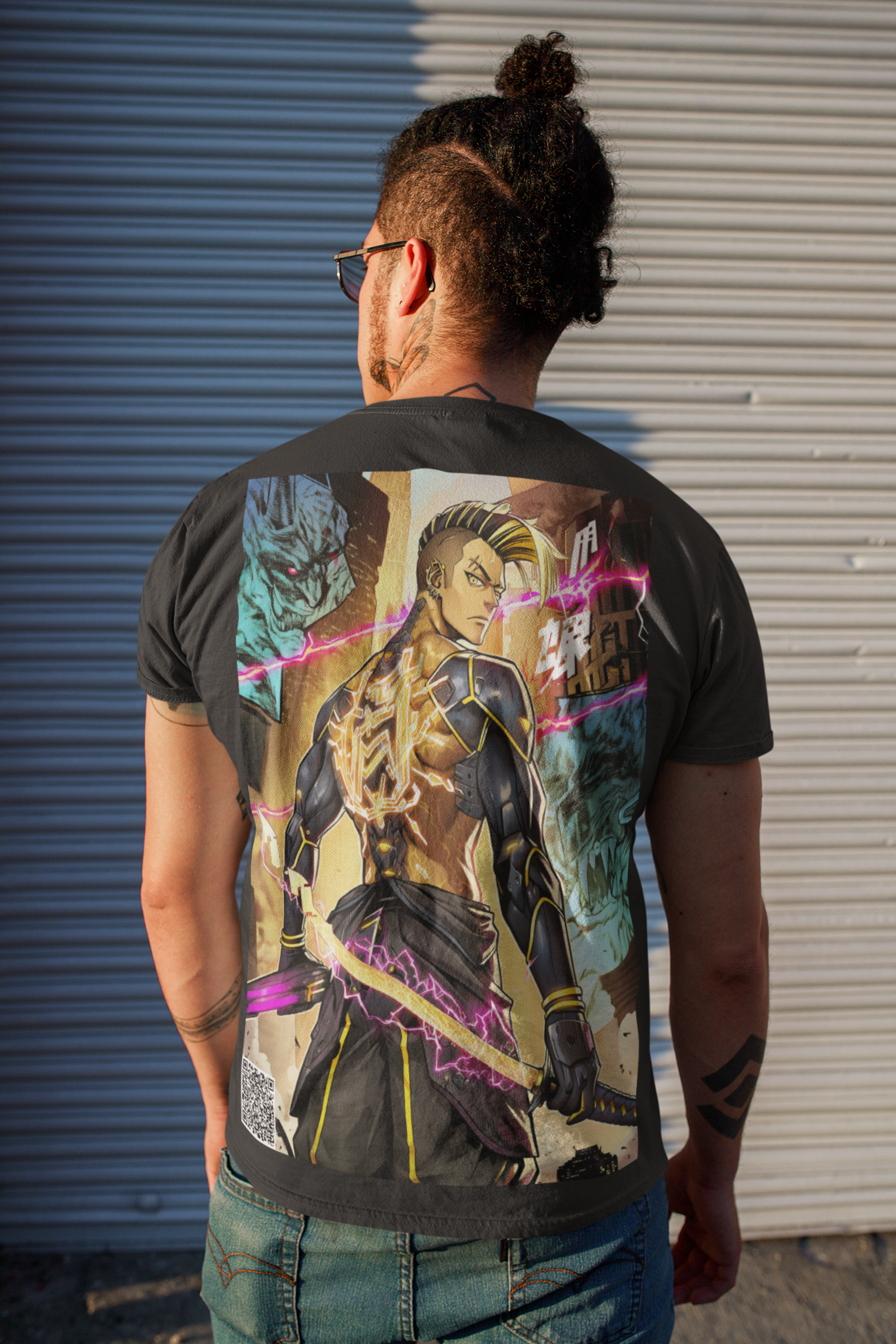 Neo-Tokyo Cyber Samurai T-Shirt - Void Fracture S1 Ep.4 - Anime Cyberpunk QR Tee