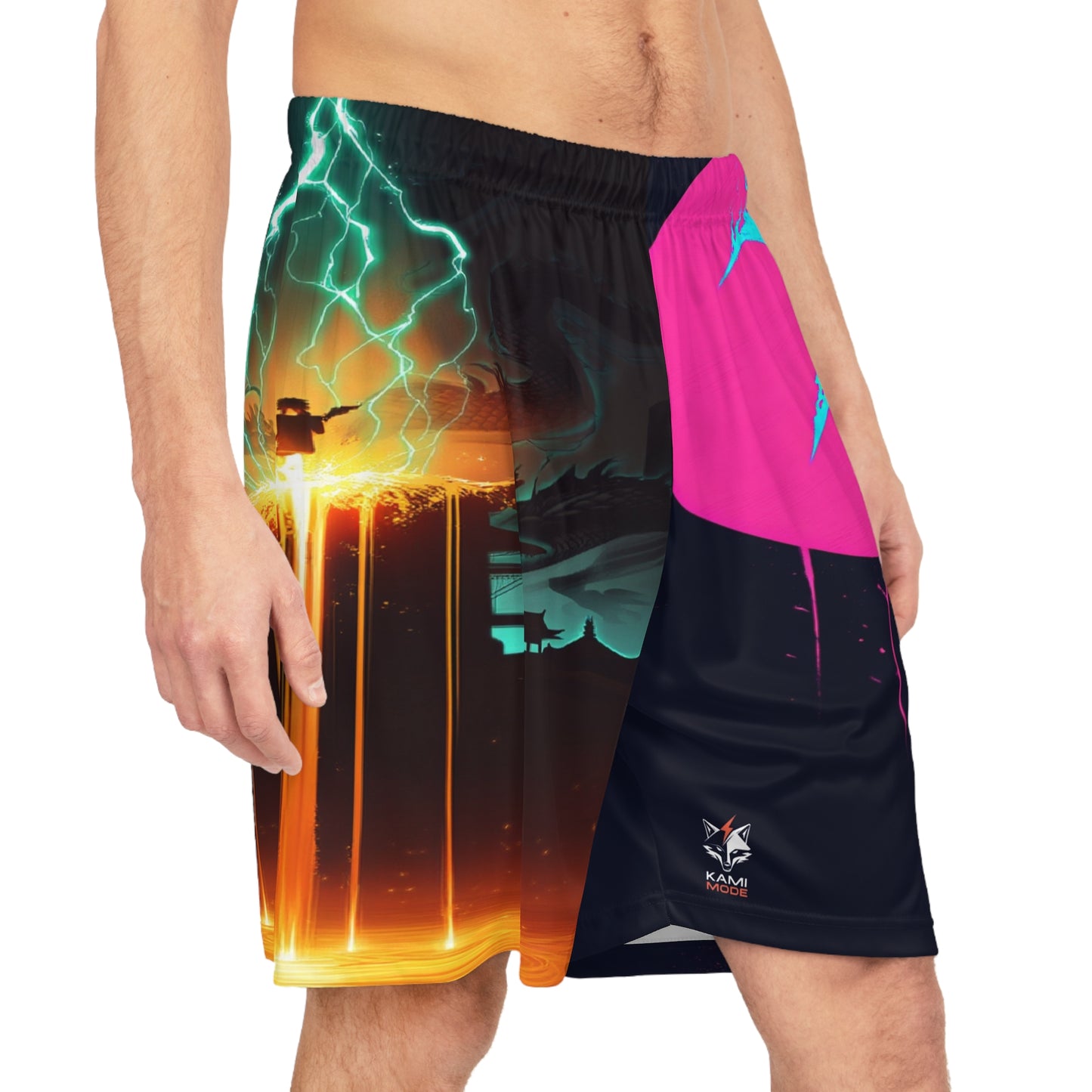 Neon Storm – Court of Gods Basketball Shorts | Anime x Streetwear Edition