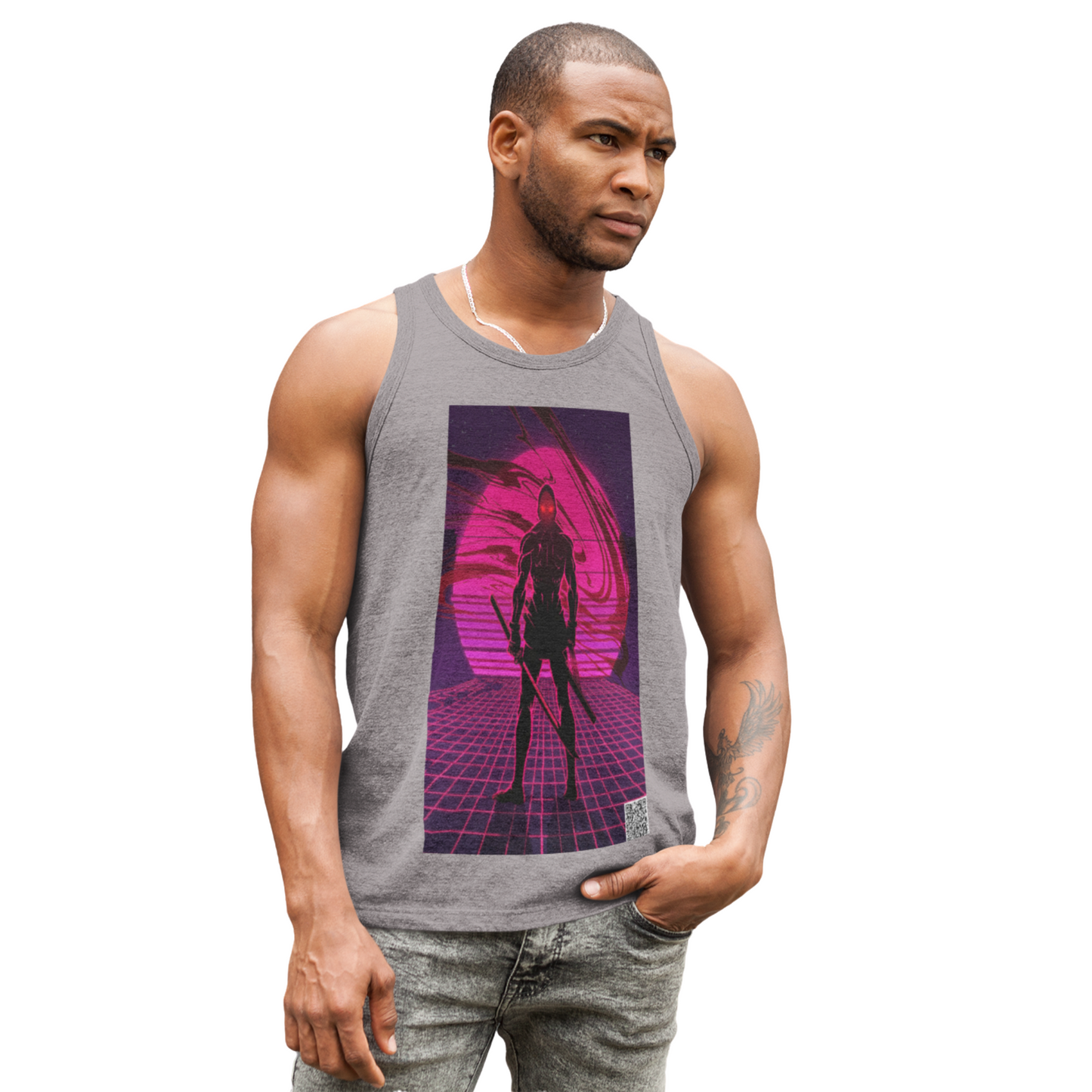 Crimson Noise Samurai Tank - Cyberpunk Streetwear - QR Lore Collectible