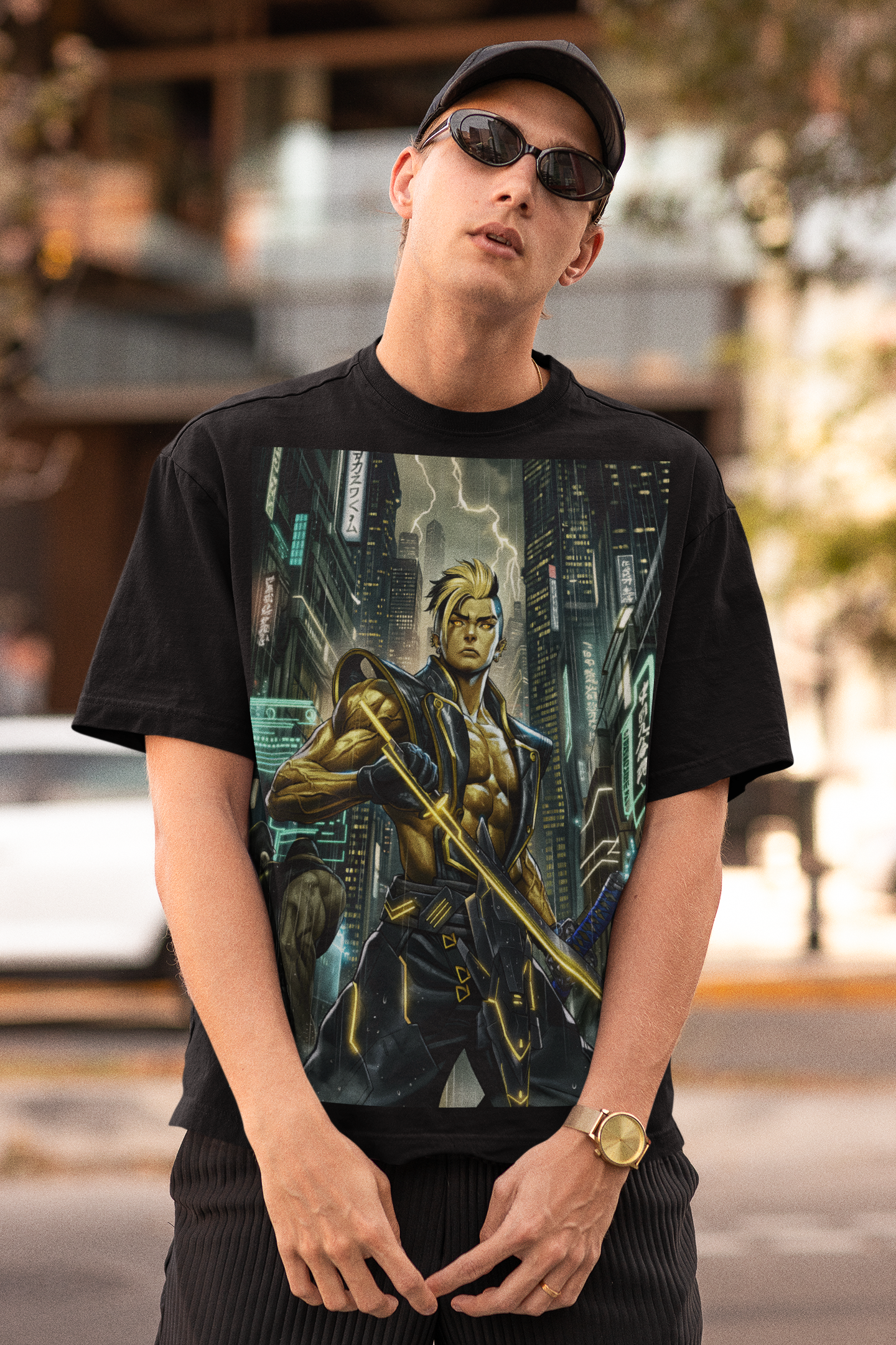 Neo-Tokyo Cyber Samurai T-Shirt - Void Fracture S1 Ep.2 - Anime Cyberpunk QR Tee